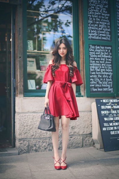 Xu hướng thời trang mẫu váy đầm xòe màu đỏ đẹp