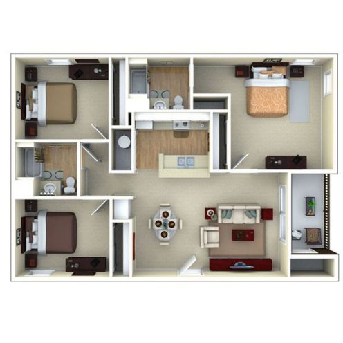 Bản vẽ nhà cấp 4 mái bằng có 3 phòng ngủ cho hộ gia đình nhiều thành viên sinh sống