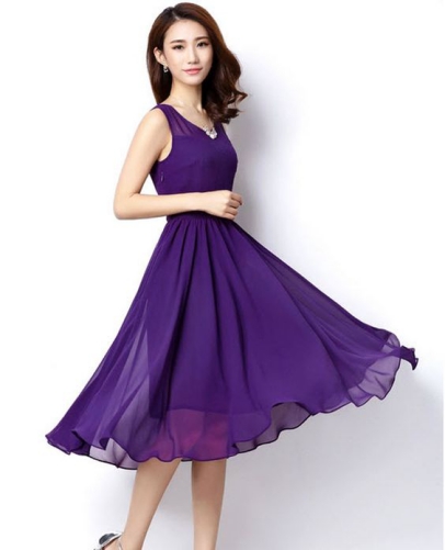 Xu hướng thời trang mẫu váy đầm xòe màu tím đẹp