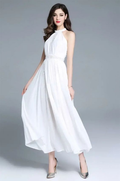 Thời trang váy đầm maxi dự tiệc dài màu trắng quý phái
