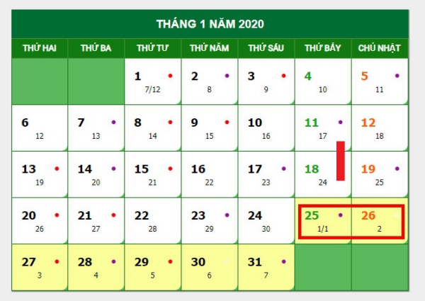 Lịch nghỉ tết âm lịch năm 2020 được nghỉ mấy ngày