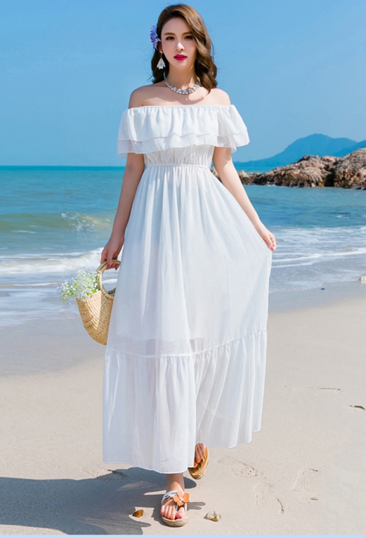 Thời trang váy đầm maxi đi biển màu trắng tinh khôi - Hình 3