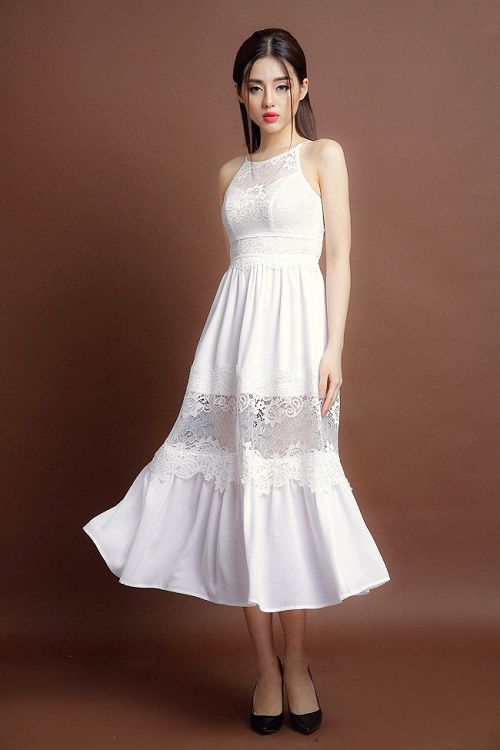 Top 3 mẫu váy đầm trắng cổ yếm đẹp - Hình 1