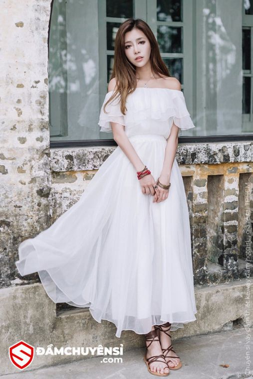 Tuyển chọn các kiểu váy đầm maxi trắng trễ vai đẹp - Hình 1