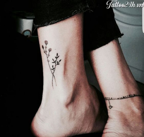 Hình xăm nghệ thuật tatoo mini cây màu đen cổ chân đẹp nhất