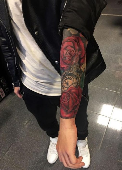 Hình xăm tattoo full tay hoa hồng màu đỏ đẹp ấn tượng nhất