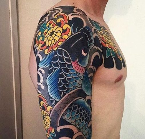 Hình ảnh xăm tattoo cá chép xanh dương đẹp và ý nghĩa nhất