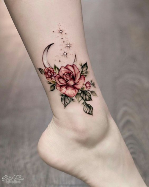 Hình ảnh xăm tattoo hoa hồng cổ chân đẹp ý nghĩa nhất