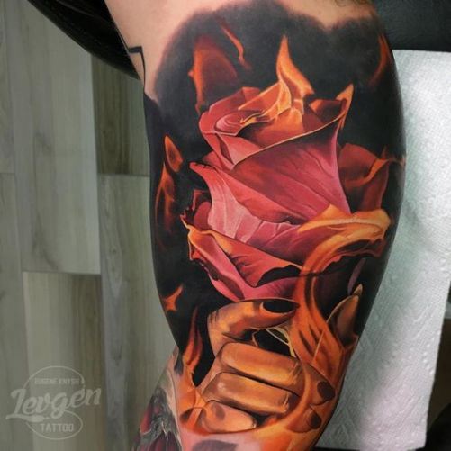 Hình ảnh xăm tattoo hoa hồng lửa đẹp ý nghĩa nhất