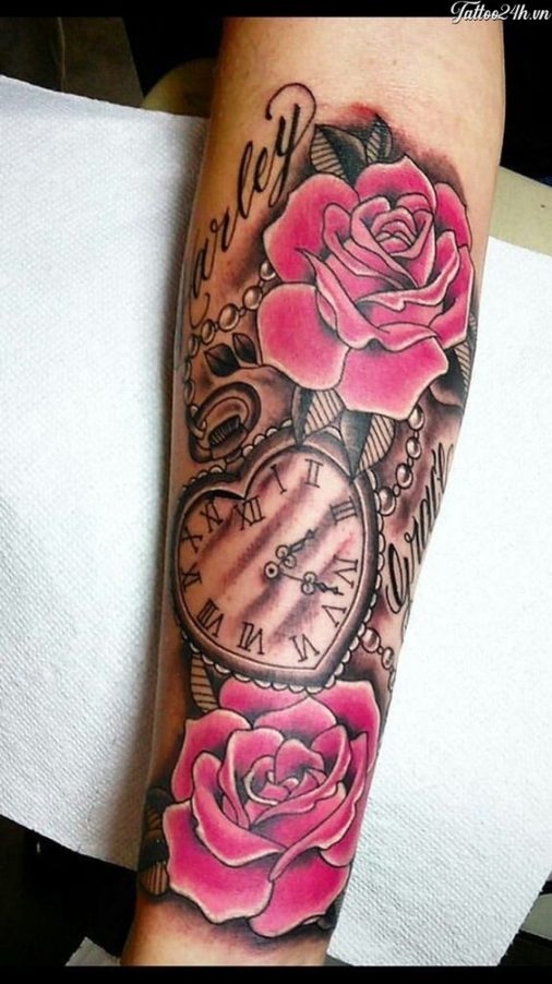 Hình ảnh xăm tattoo hoa hồng và đồng hồ ở tay đẹp ý nghĩa nhất