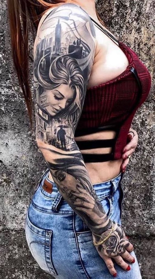 Hình xăm tattoo có cô gái full ở cánh tay đẹp ý nghĩa nhất