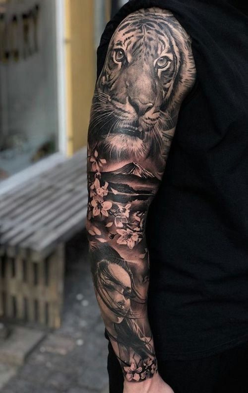 Hình xăm tattoo cô gái và hoa anh đào full ở cánh tay đẹp ý nghĩa nhất