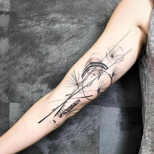 Hình tattoo xăm hoa văn bồ công anh mực đen kiểu dáng đơn giản dành cho bạn