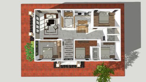 Bản vẽ nhà cấp 4 mái bằng 4 phòng ngủ bố trí tối ưu không gian sống một cách tỉ mỉ